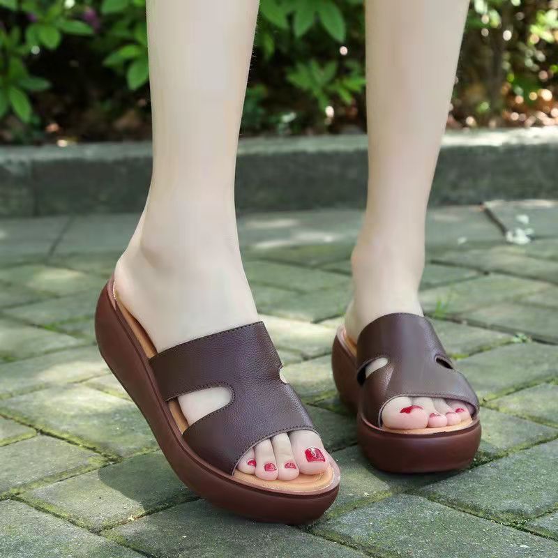 Platform One-piece Muffin Bottom Casual Fish Mouth Comfortable Korean Style Mom Plus Size Women's Shoes