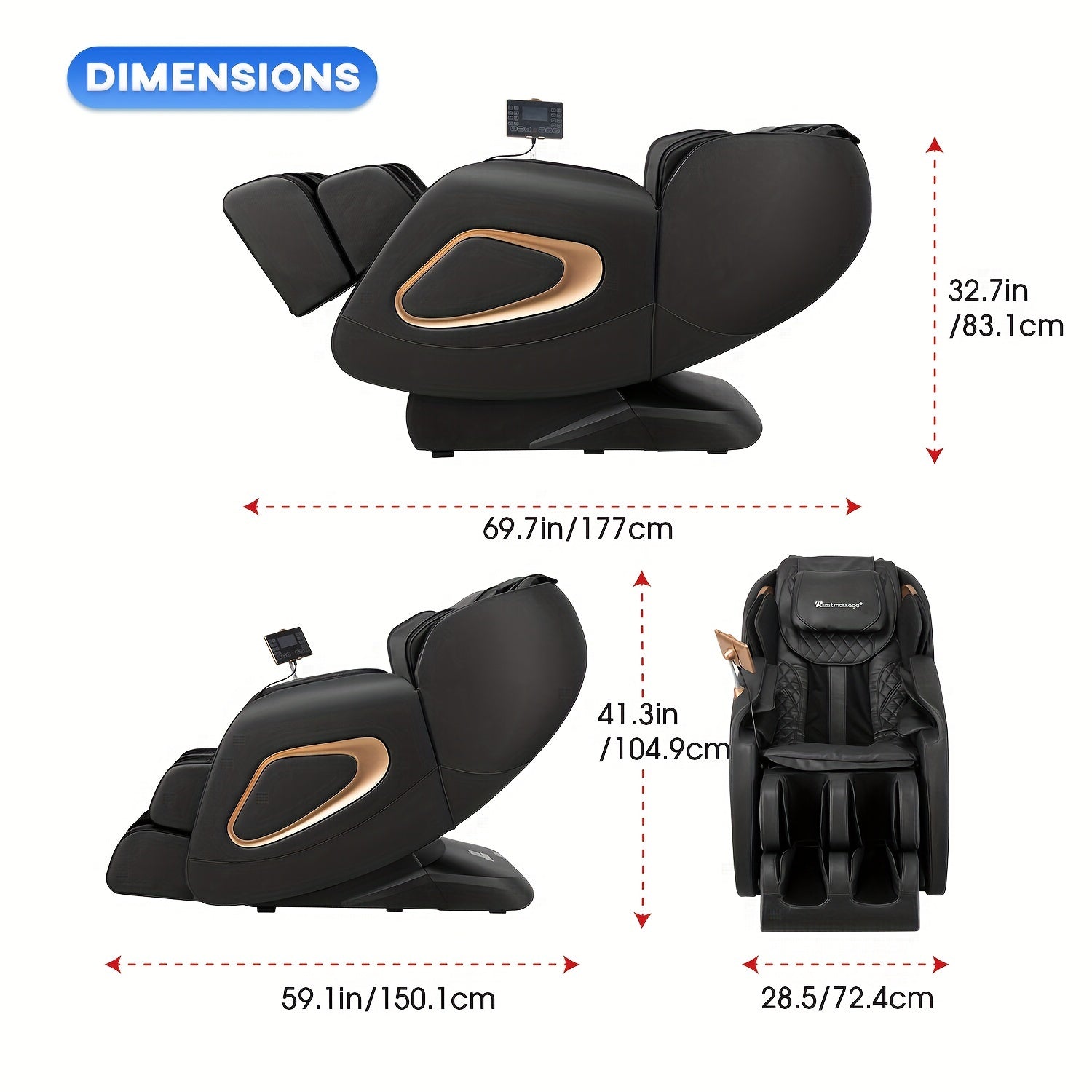 dimnsions off Massage Chair Full Body, SL Track Zero Gravity Shiatsu Recliner With Yoga Stretch APP Control