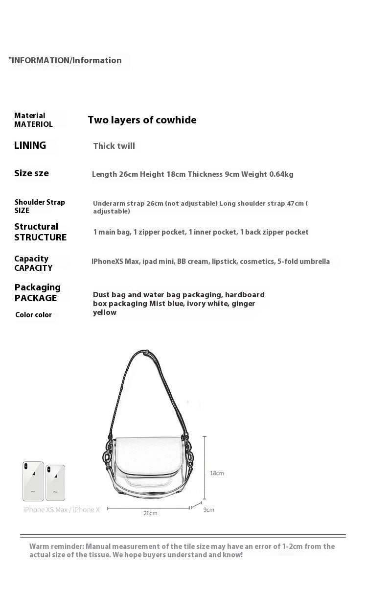 High-grade Cowhide Underarm Bag Fashion All-matching