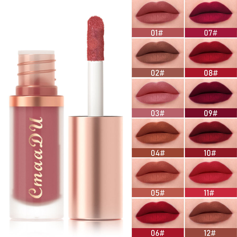 12-color Lipstick Velvet Lip Gloss Single Lip Lacquer Matte Finish No Stain On Cup Fade