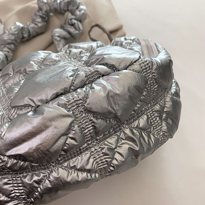 Fashion One Shoulder Underarm Bag Shiny Silver Color Cloud Bag