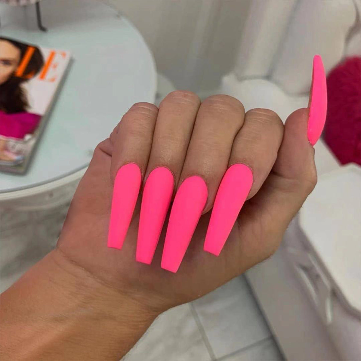 Solid Color Long Ballet Fake Nails Multi-color Removable