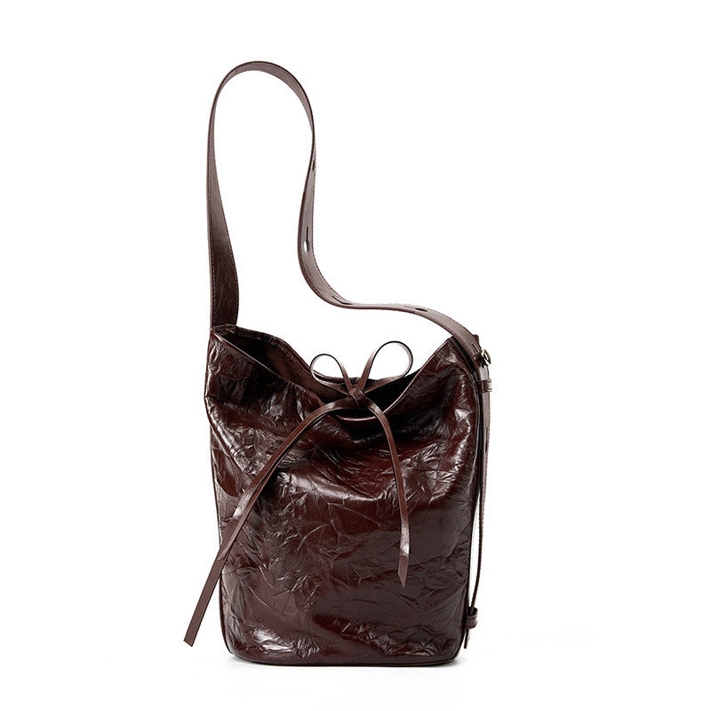 Bucket Bag Fashion Special-interest Hand Grip Pattern Leather One-shoulder Crossbody Tote