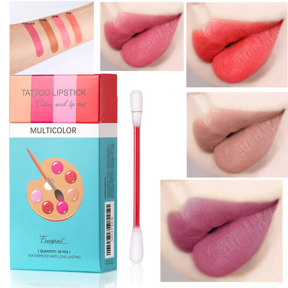20 Pcs Set Cotton Swab Lipsticks For Outdoor Portable Lipsticks Cosmetics Waterproof Case Lasting Long Cigarette Liquid Lipstick