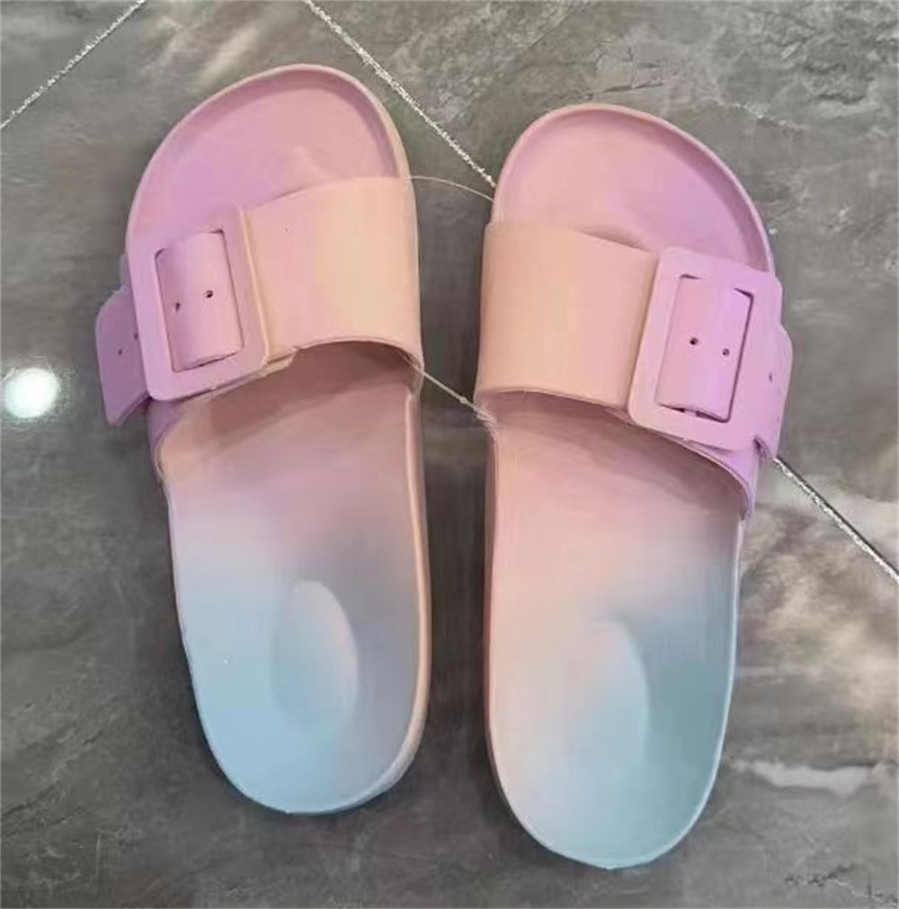 Solid Buckle Home Slippers Summer Non-slip Floor Bathroom Slipper Women Garden House Shoes