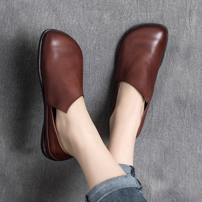 Ethnic Style Retro Cowhide Low Heel Women's Casual Shoes