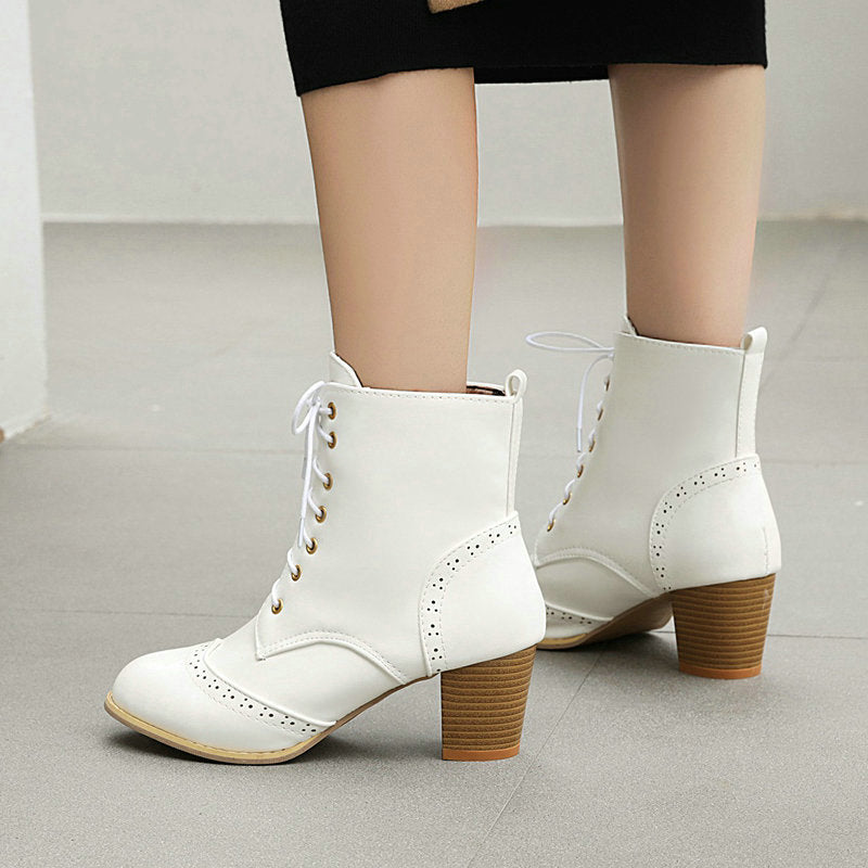 Autumn And Winter New Chunky Heel Front Lace-up Martin Boots