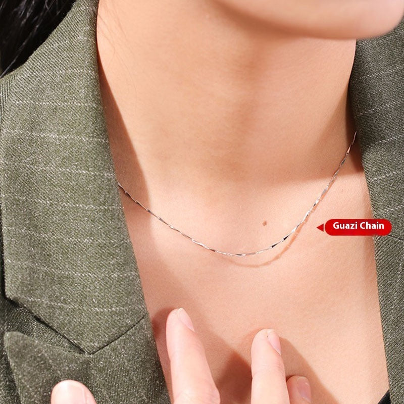 925 Silver Clavicle Chain Melon Seeds Ingot Snake Bone Starry Sky O-word Simple
