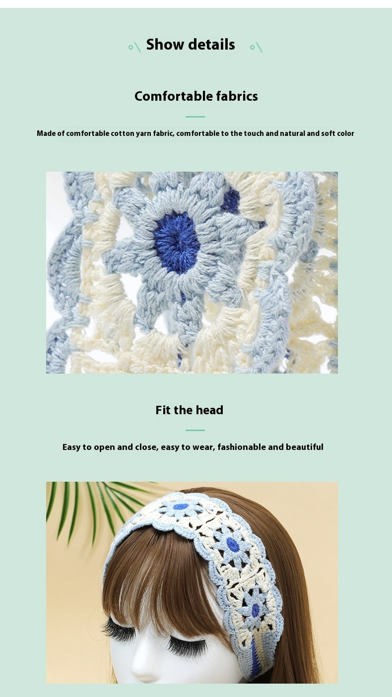 Summer Wide-brimmed Hollow Knitted Headcloth Hair Band