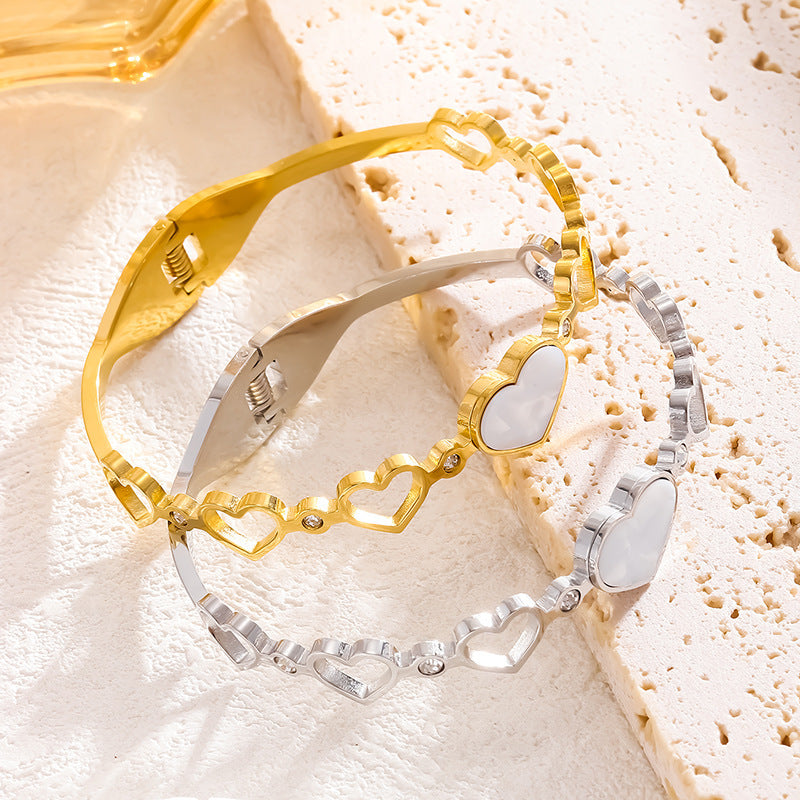 Women's Titanium Steel Diamond Lovely White Shell Bracelet