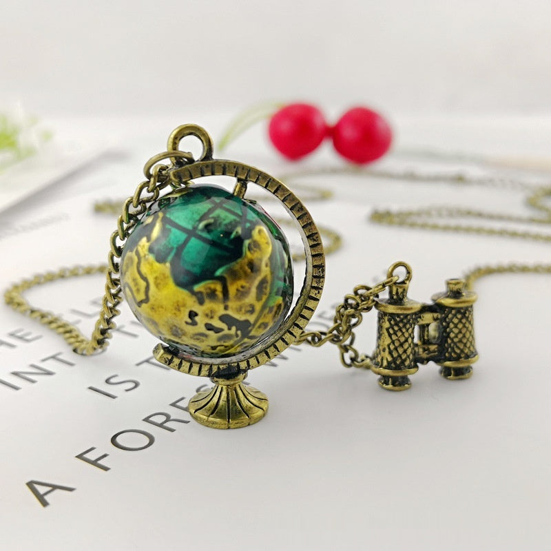 Global Telescope Earth Instrument Sweater Chain Vintage Necklace