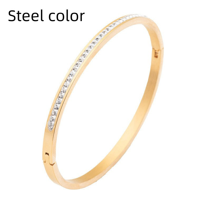 Single Row Stainless Steel Bracelet With Diamond Opening