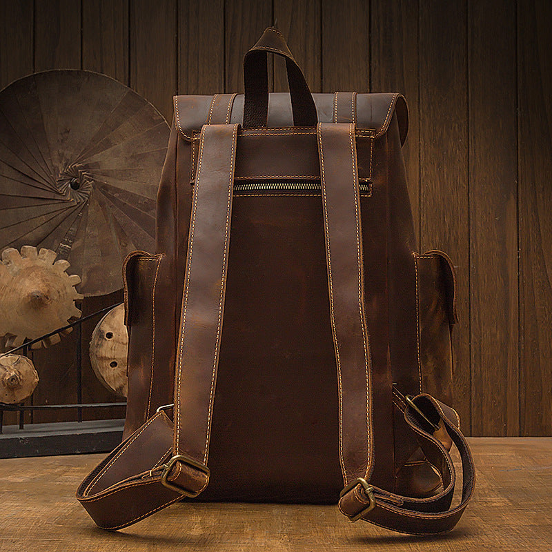 Retro Crazy Horse Leather Men's Backpack Casual Bag