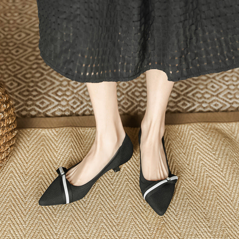 Woven Low-cut Pointed-toe Stilettos Knitted Shoes