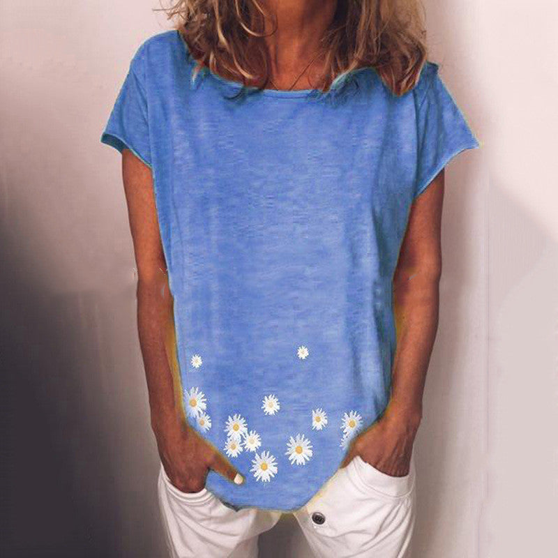 Women's short sleeve daisy print T-shirt