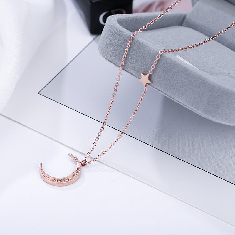 Women's Fashion Temperament Star Moon Diamond-studded Necklace
