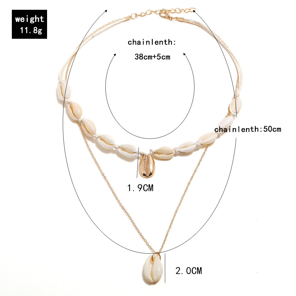 Creative Style Ocean Beach Weaving Shell Multi-layer Necklace