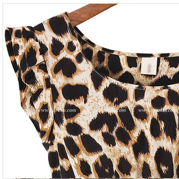 Women's Sleeveless Round Neck Leopard Print Dress