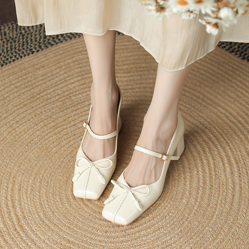 Bow Square Toe Mary Jane Shoes Women