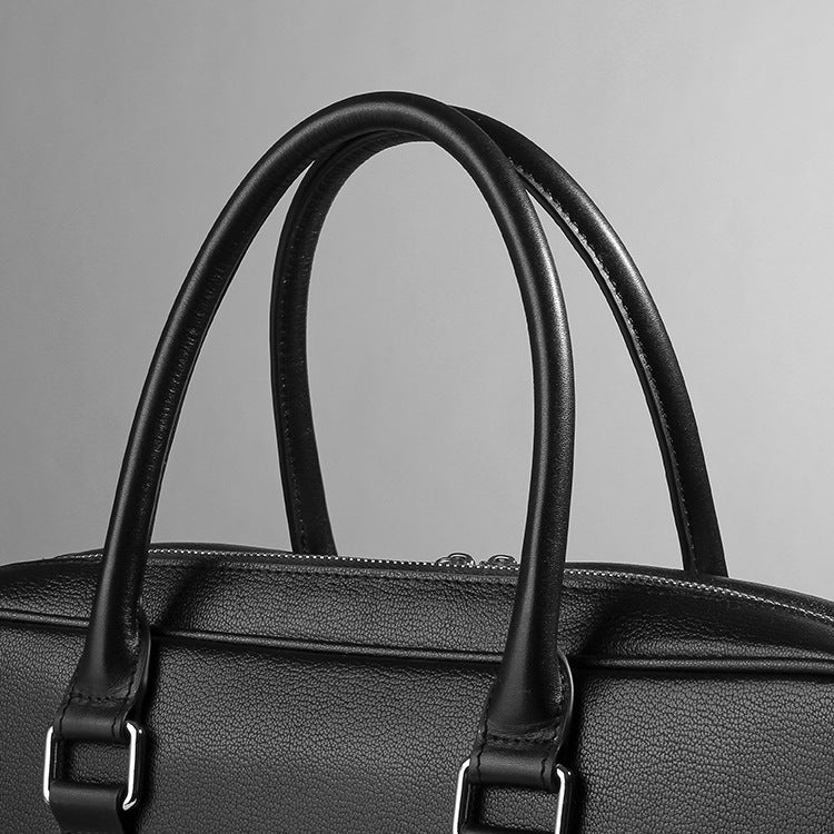 Men's Real-leather Handbag Double Zipper Cattlehide Leather Fashion