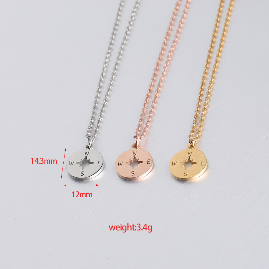 Creative Stainless Steel Compass Shape Round Mirror Necklace