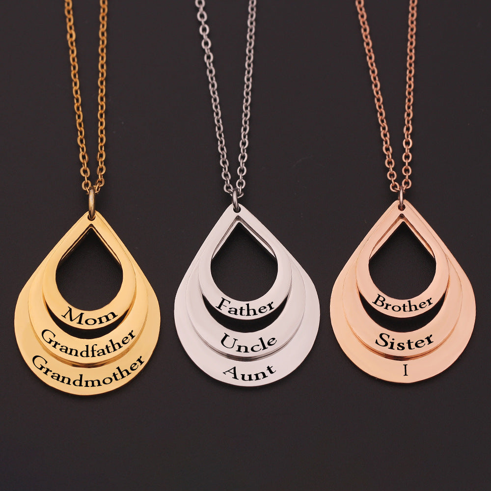 Personalized Family Necklaces Customized Engraved 3 Names Water Drop Pendant