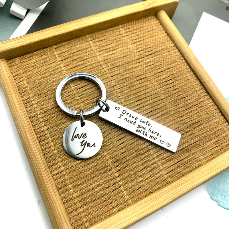 Creative Safe Driving Stainless Steel Lettering Keychain