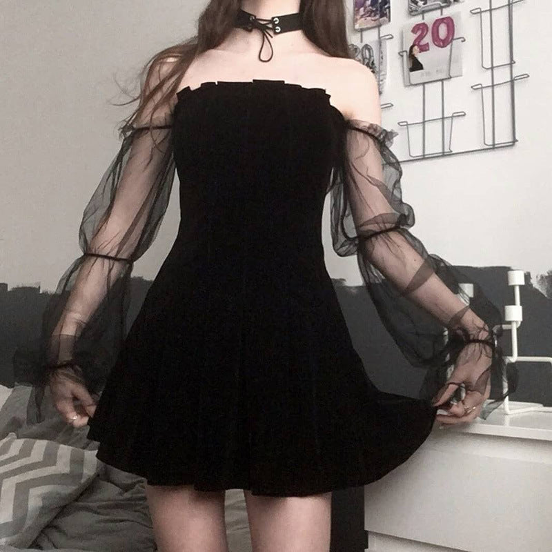 Sexy see-through mesh pleated skirt