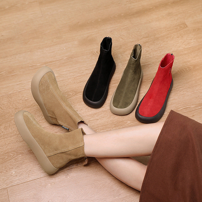 Solid Color Deep-mouth Short Sleeve Sleeved Fashion Boots