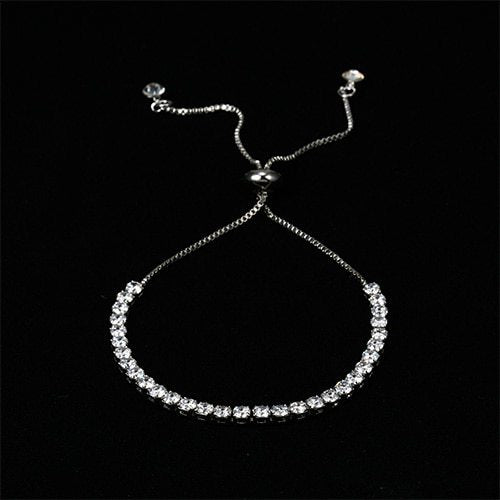 Rinhoo Charm Solid Silver Color Crystal Rhinestone Bangle Bracelets Jewelry For Women Lady Wedding Bride Party Gift