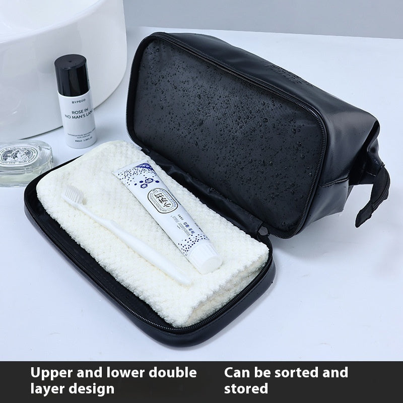 PU Men's Toiletry Bag British Style Good-looking Double Layer Large Capacity