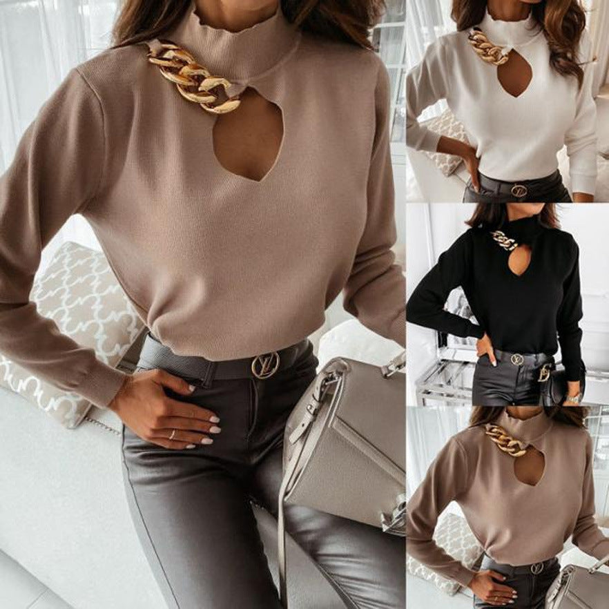 Women's solid color knitted bottoming shirt