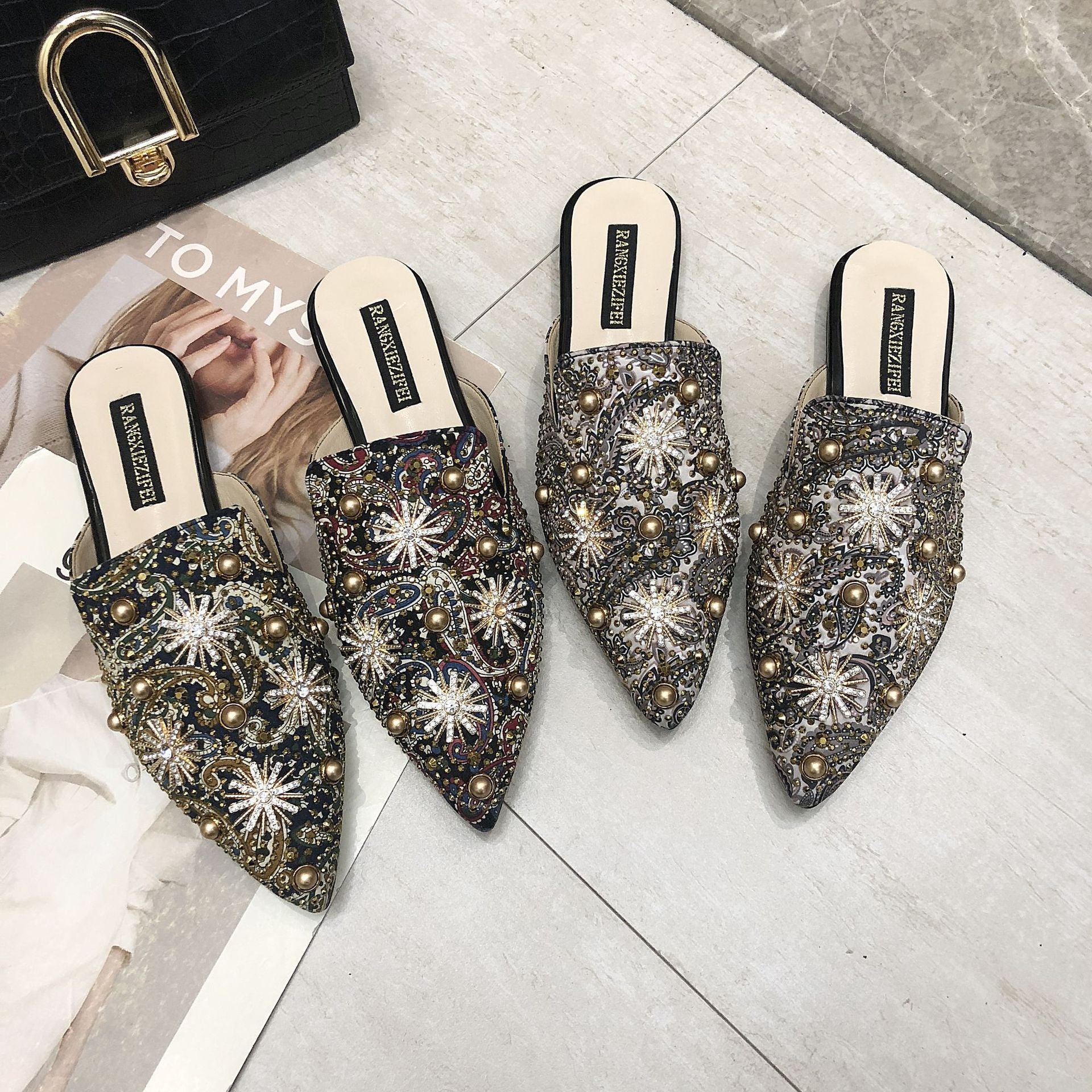 Baotou Half Slippers Women Flat Pointed Lazy Sandals And Slippers