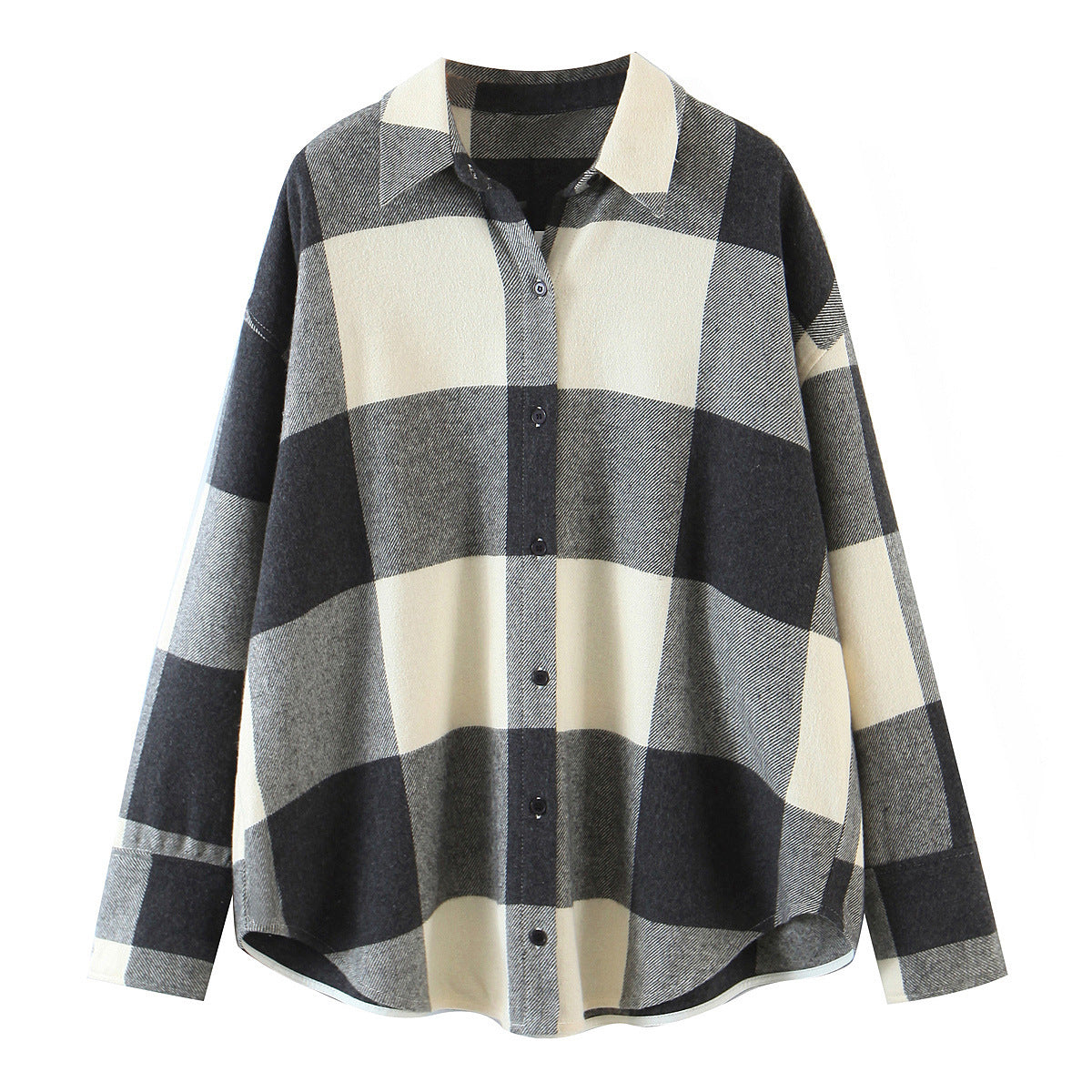 Autumn And Winter European And American Women'S Fashion Plaid Woolen Loose Shirt Jacket Coat