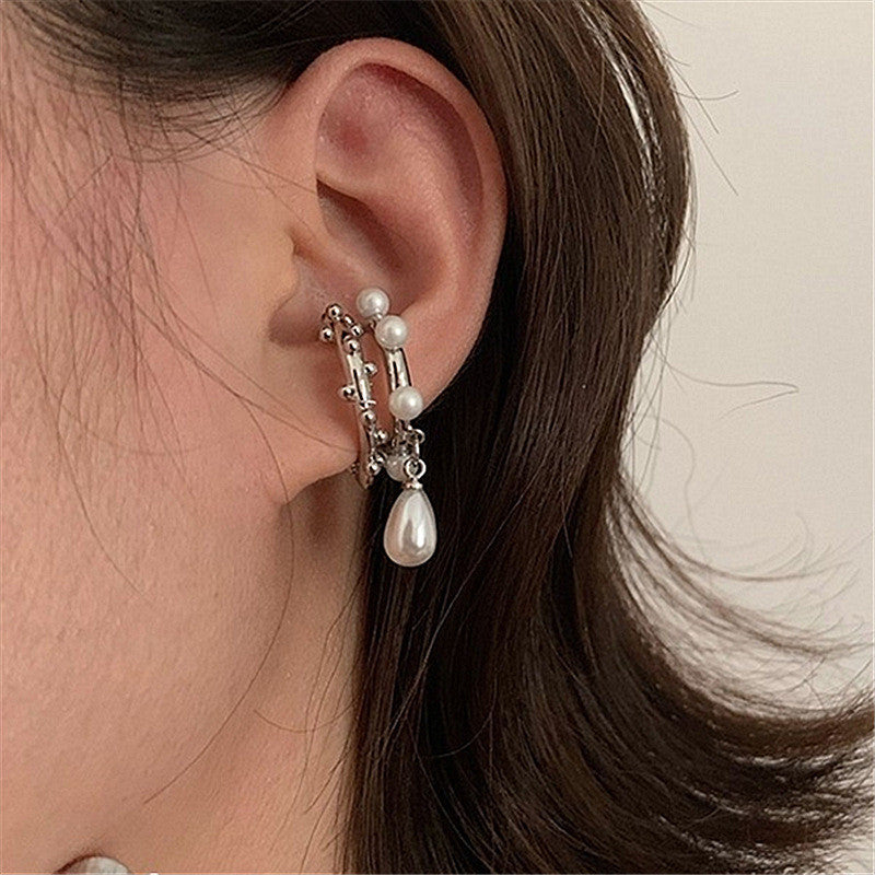 S925 Silver Two-piece Water Drop Pearl Ear Clip
