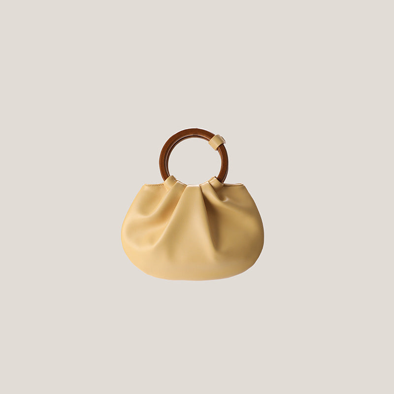 Vintage Wooden Handle Pleated Handbag