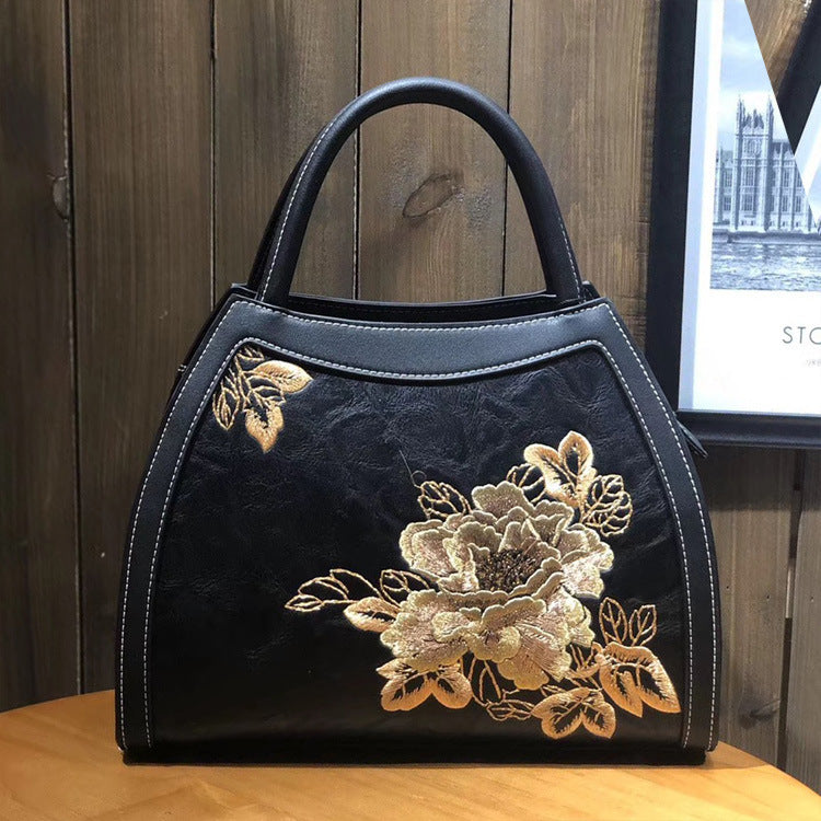 Chinese Style Embroidery Luxury Handbag  Pu Leather Large Capacity Shoulder Bags