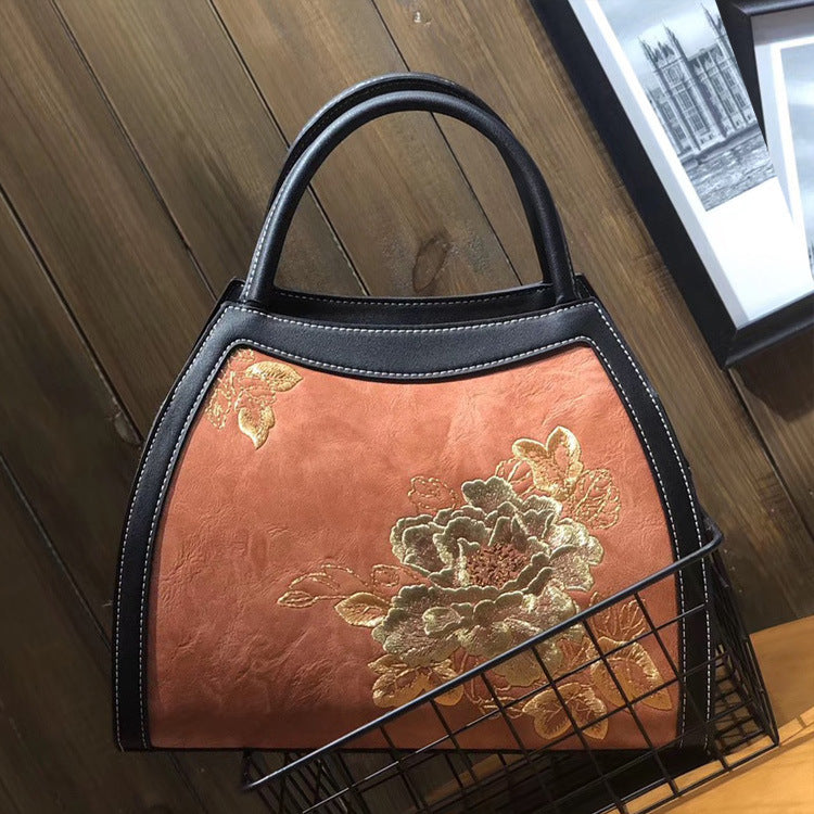 Chinese Style Embroidery Luxury Handbag  Pu Leather Large Capacity Shoulder Bags