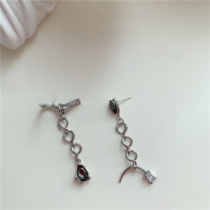 European And American Fashion New Trendy  Cone Gemstone Splicing Earrings