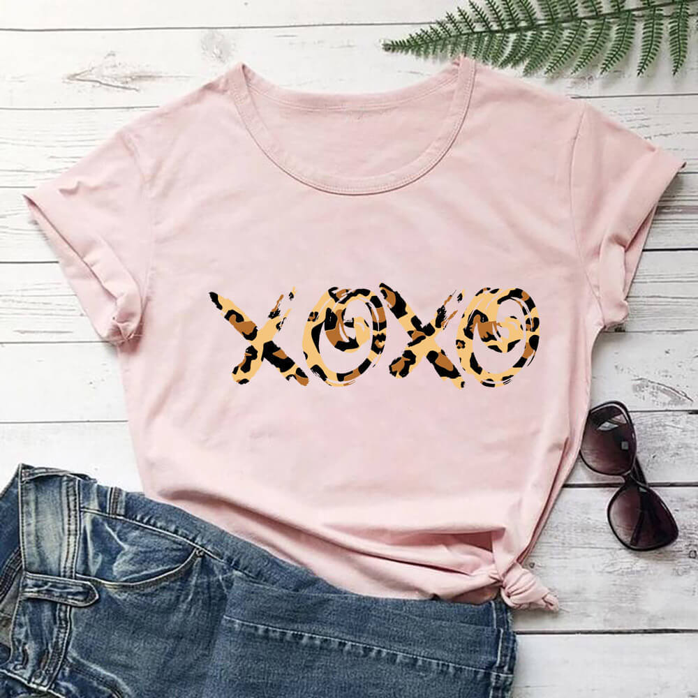 Valentine's Day New Leopard Print T-shirt Round Neck Short-sleeved Foreign Trade T-shirt