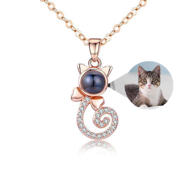 S925 Silver Personalized Gift Cat Shape Customized Colorful Photo Projection Necklace