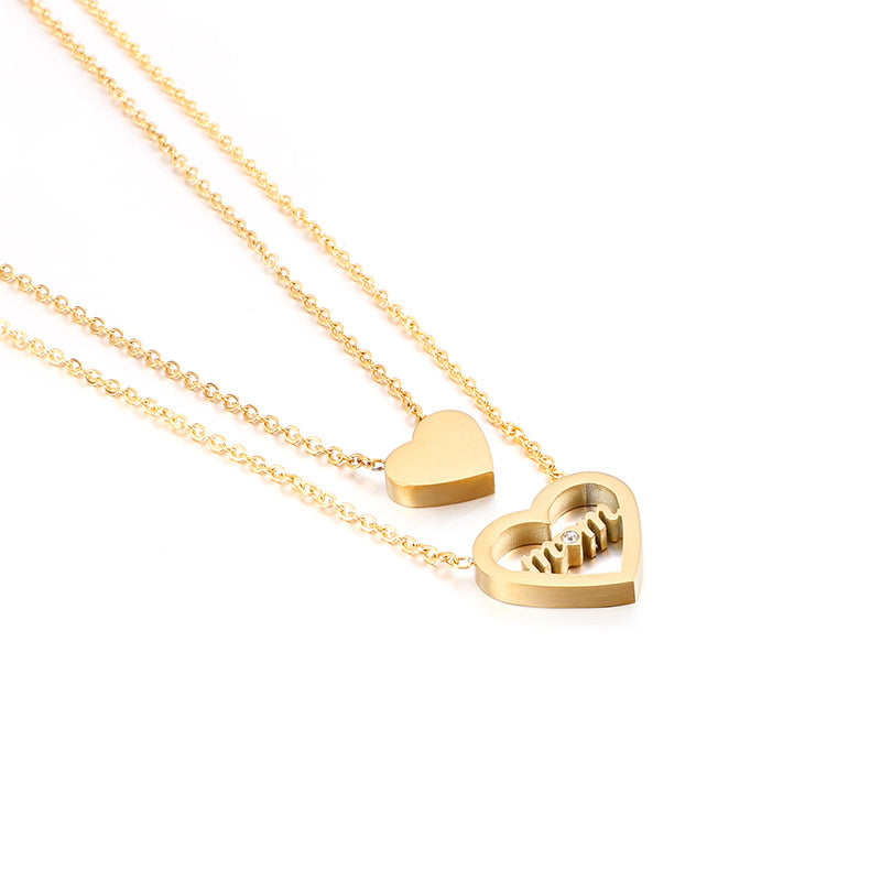 Love Titanium Steel 18K Gold Mother's Day Double-layer Necklace