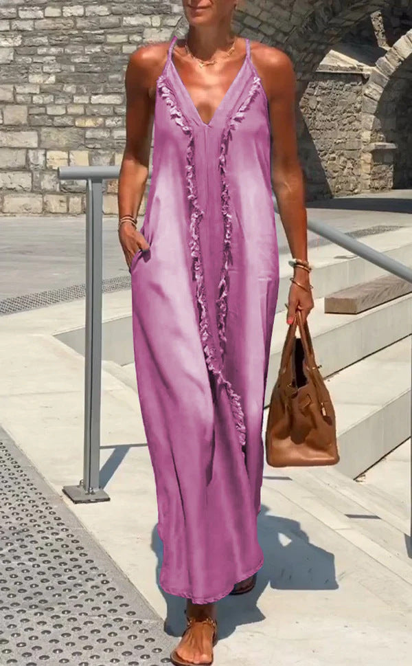 Gradient Color Series Digital Printing Suspender Dress Summer Loose