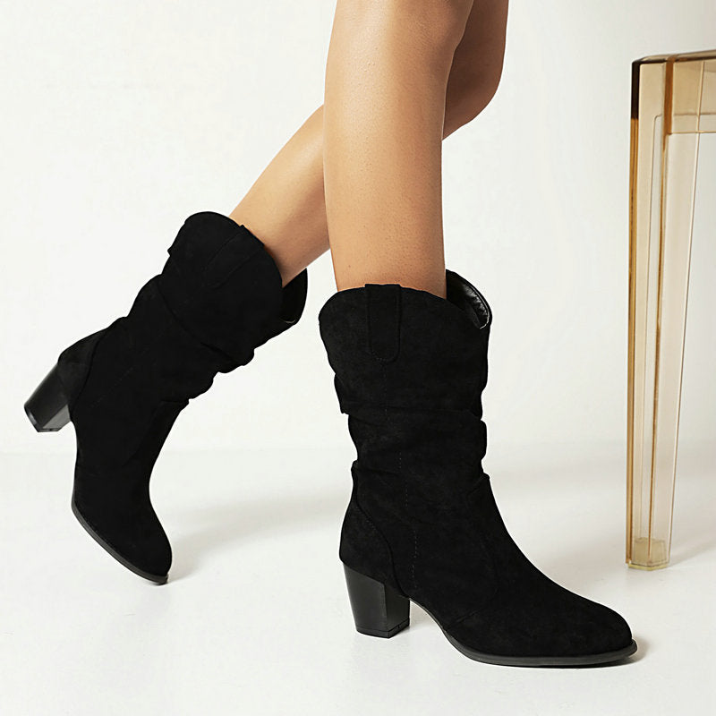 Chunky Heel High Heel Frosted Mid-calf Boots For Women