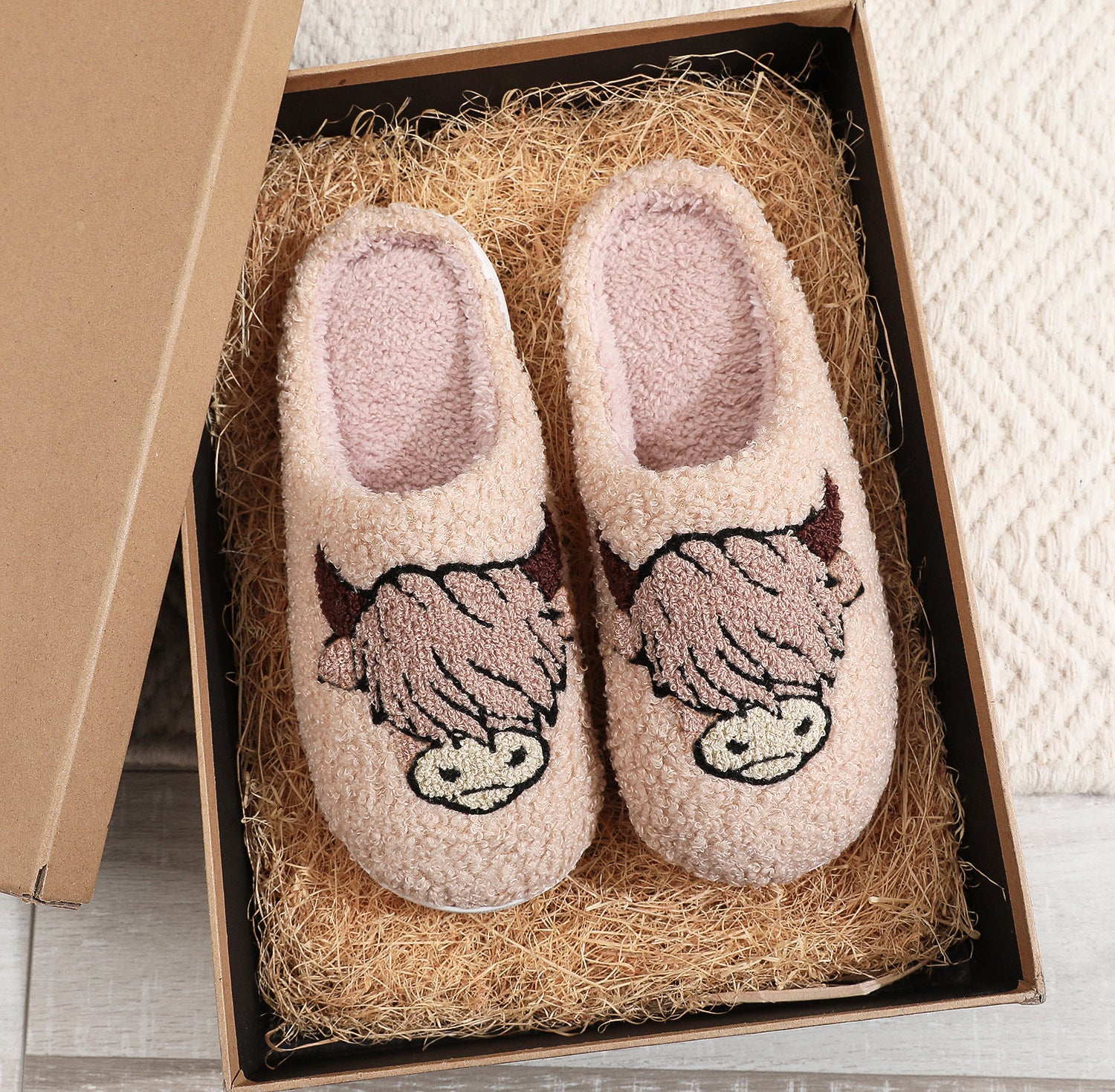 Christmas Hot-selling Highland Cow Printing Cotton Slippers
