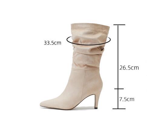 Women's Plus Size Wrinkled Suede Stiletto Heel Boots
