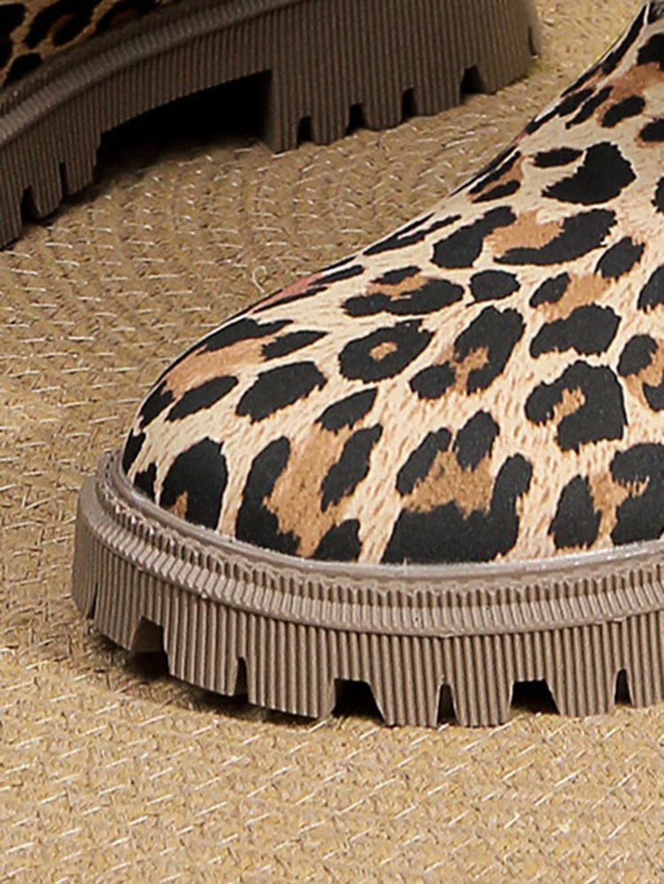 Plus Size Leopard Print Ankle Boots Women Round Toe Woolen Cotton Comfortable Flat