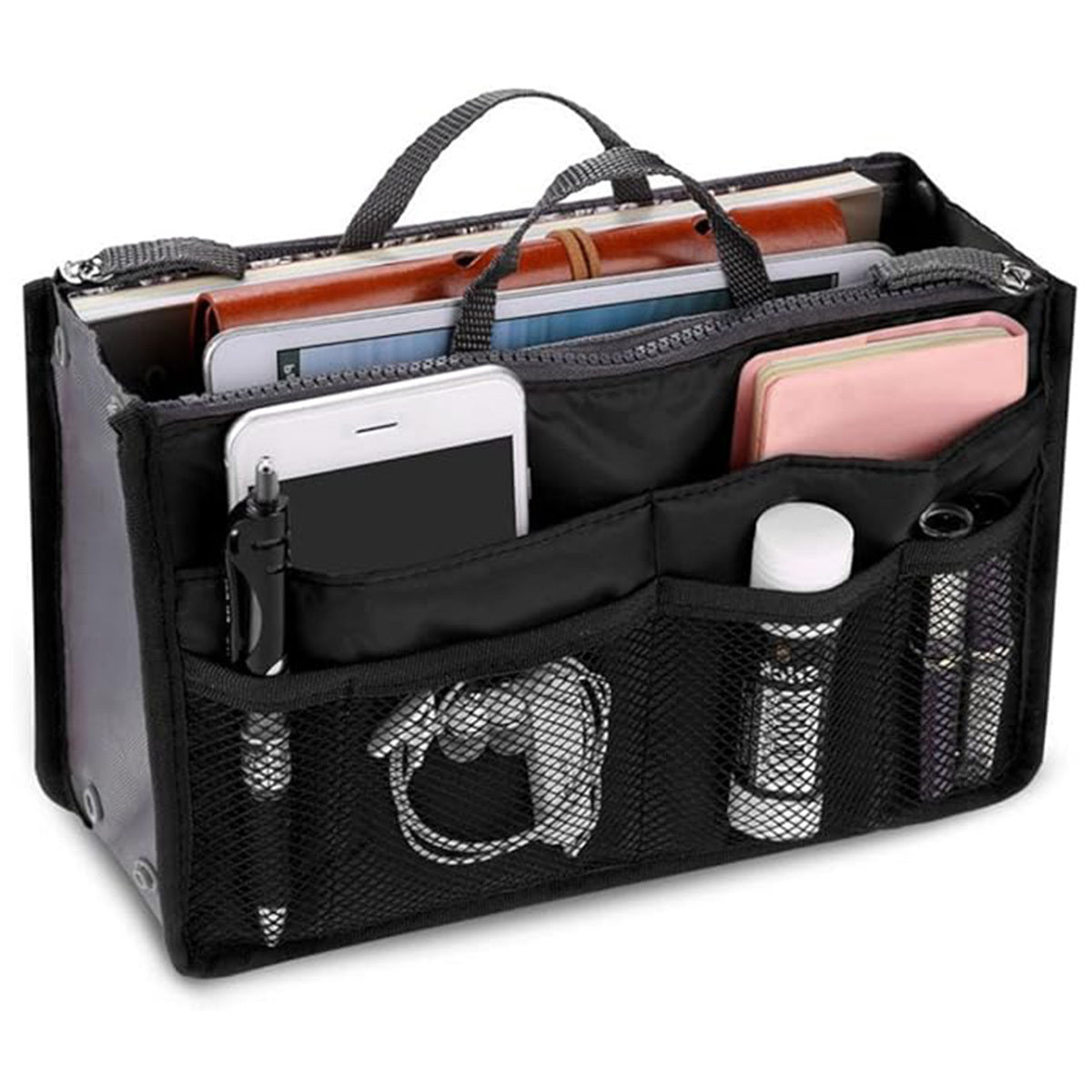 Handbag Organizer Insert For Women With 13 Pockets Large Capacity Lining Zipper Handle Portable Women's Purse Bag Travel Documents Cards Small Items