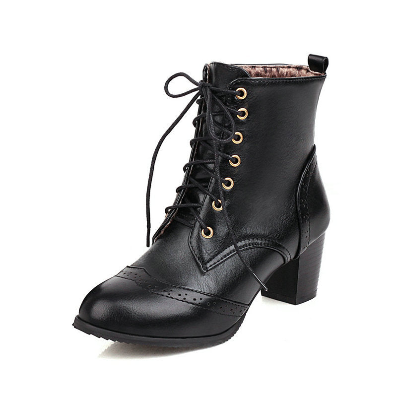 Autumn And Winter New Chunky Heel Front Lace-up Martin Boots