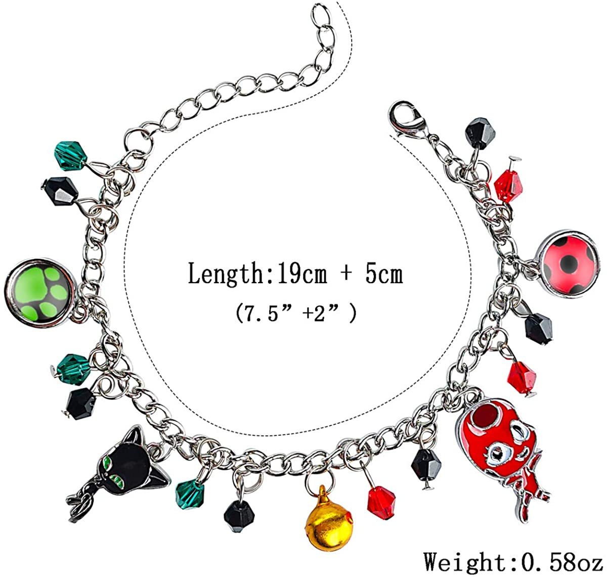 Ladybug Superhero And Cat Bracelet Charm With Crystal Bead Bangle For Kids Cosplay Adjustable Jewelry